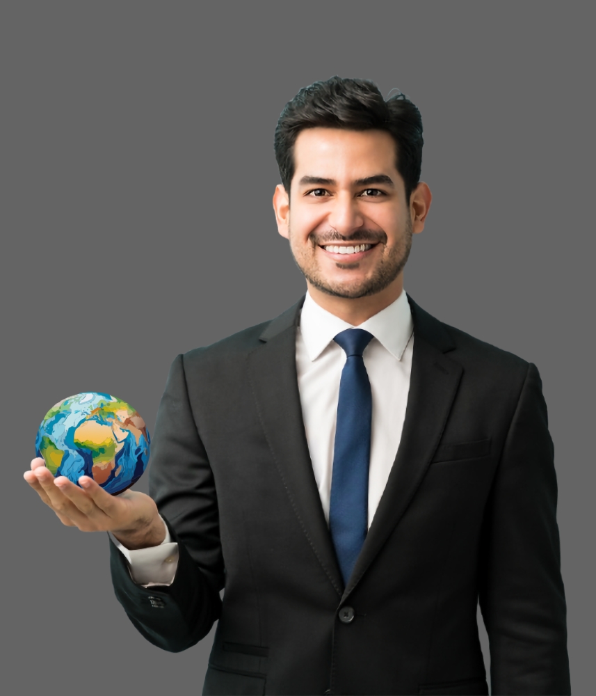 Hombre sosteniendo a un globo